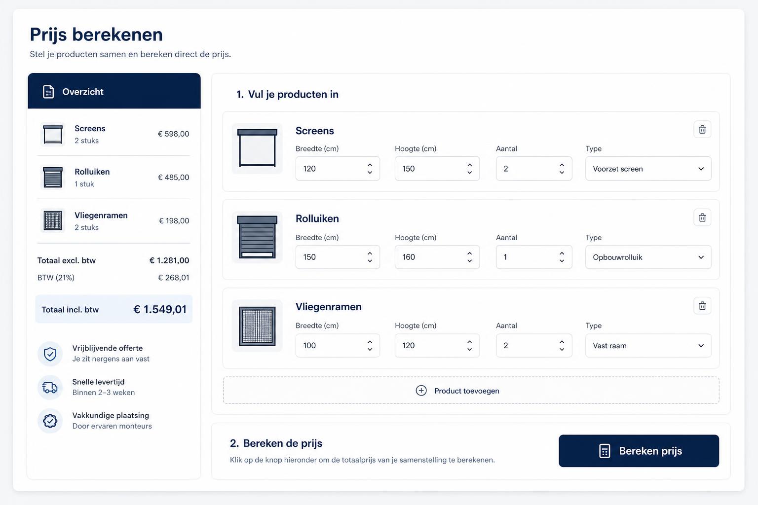 Online prijscalculator
